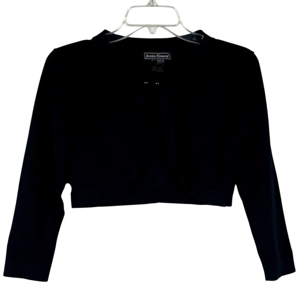 Jessica Howard Evenings Black Long-Sleeve Open-Front Cropped Cardigan 6P